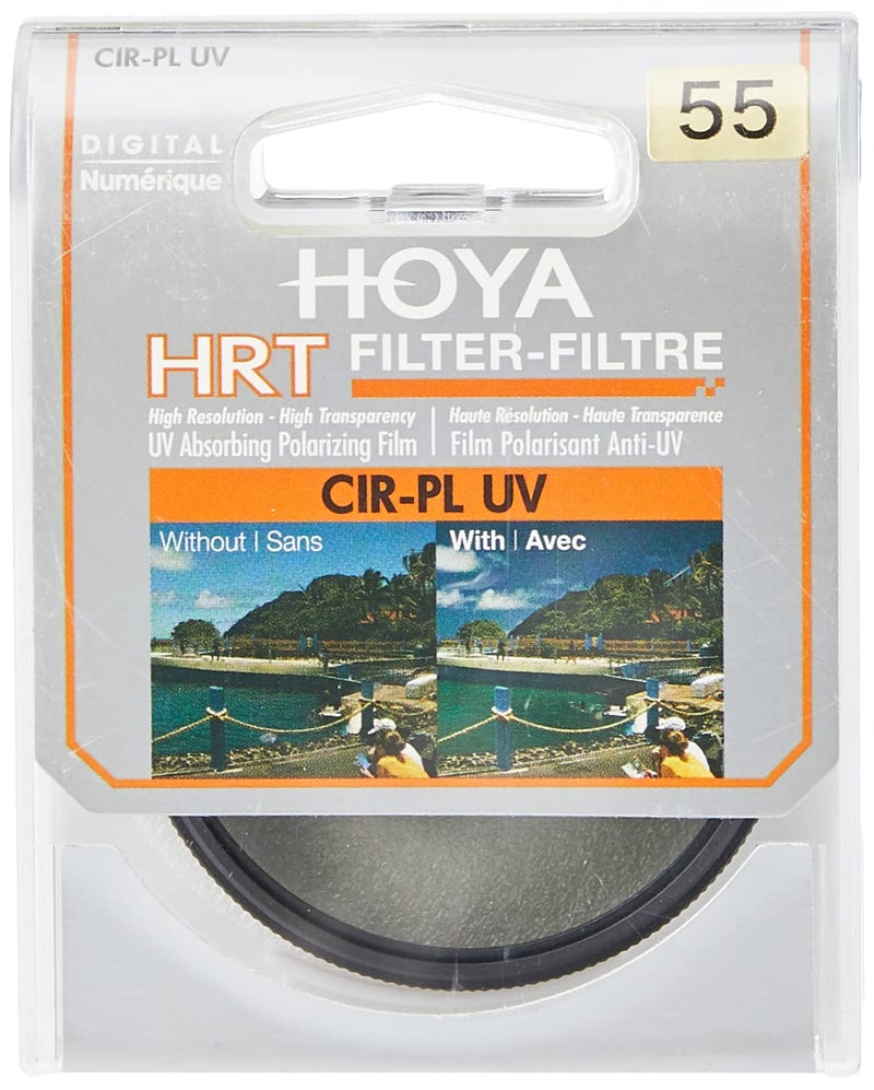 Hoya Circular Polarizer Filter (HRT CIR-PL UV) â€“ 55mm Polarizing Filter with UV Absorbing Glass, High-Rate Transparency Film for Camera Lens â€“ Multi-Coated Aluminum Frame & Water Resistant - Image 1